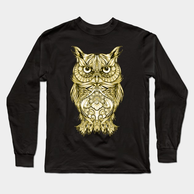 Artsy Artistic Style Design Of A Yellow Owl Long Sleeve T-Shirt by Atteestude